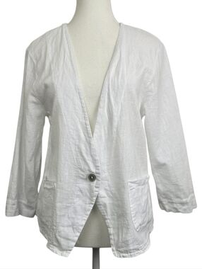 Spighe Di Lino White Linen Blazer Women’s Medium Single Button 3/4 Sleeves
